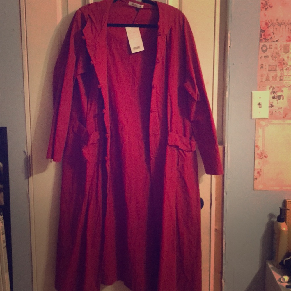 Full length linen hooded coat